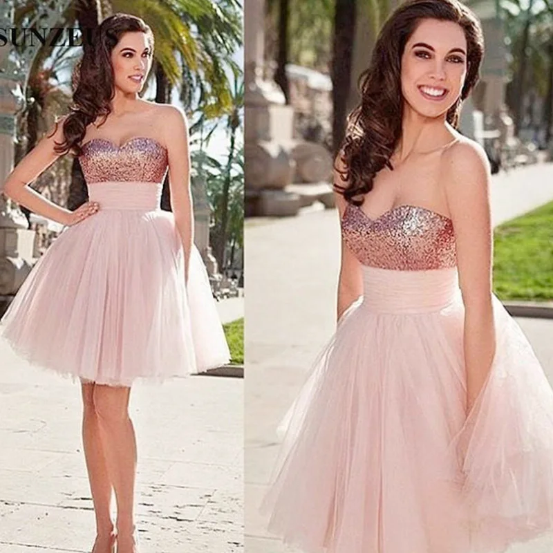

Sequins Affordarable Elegant Gold Rose Above Knee Sleeveless Tulle Sweetheart Formal Homecoming Graduration Prom Dresses Gowns