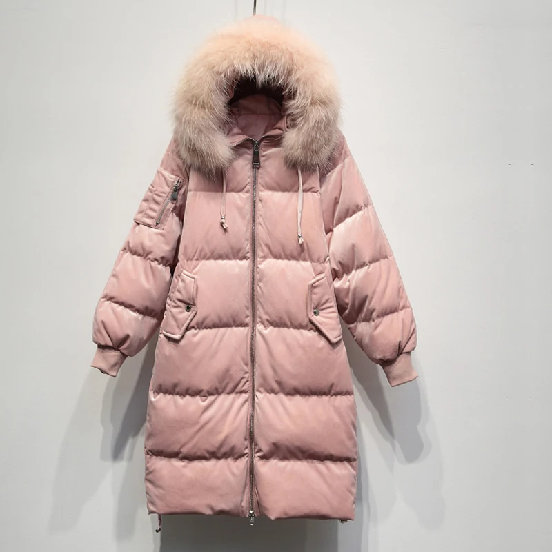 Зимняя куртка для женщин 2018 модные велюровые Длинные парки женские белые