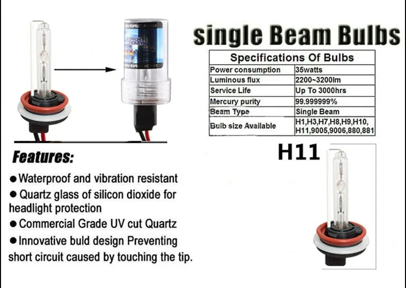 H11 HID Xenon чистый белый сменный автомобильный 6000K 35W головной светильник, фара, лампа для парковки, автомобильный светильник