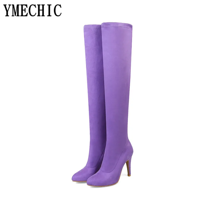 YMECHIC 2018 г. Разноцветные модные сексуальные высокие сапоги на тонком высоком