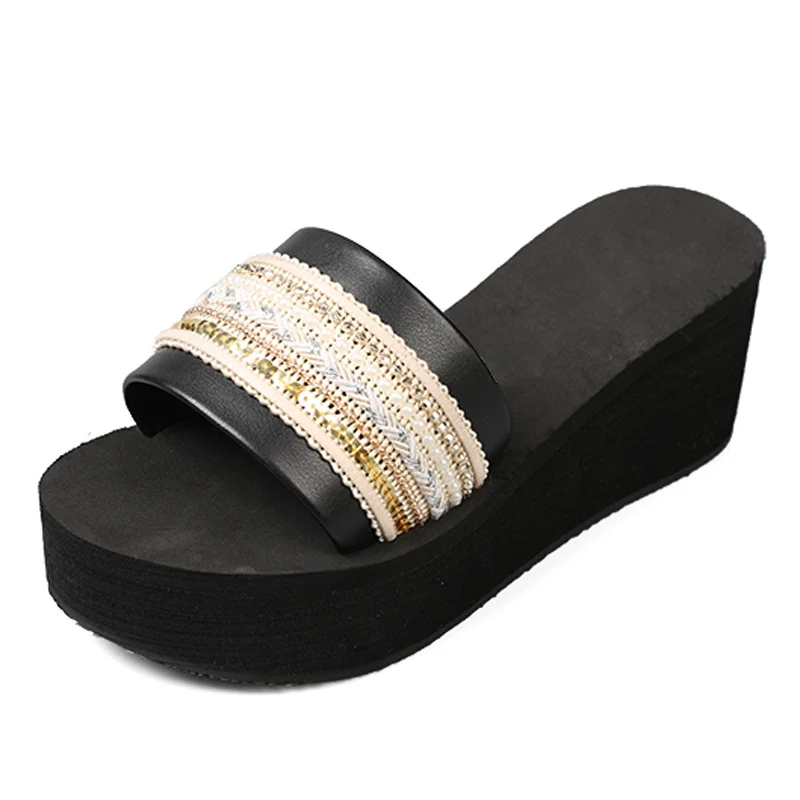 2019 г. новые женские летние пляжные шлепанцы на платформе без шнуровки красная