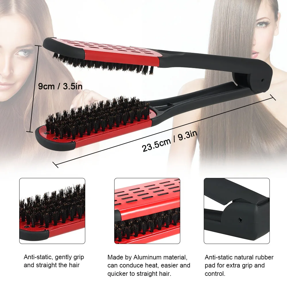 Rubber Pad Bristle Hair Straightening Comb Double Sided Brush Clamp Salon Straightener Home Care Styling Tools | Красота и здоровье