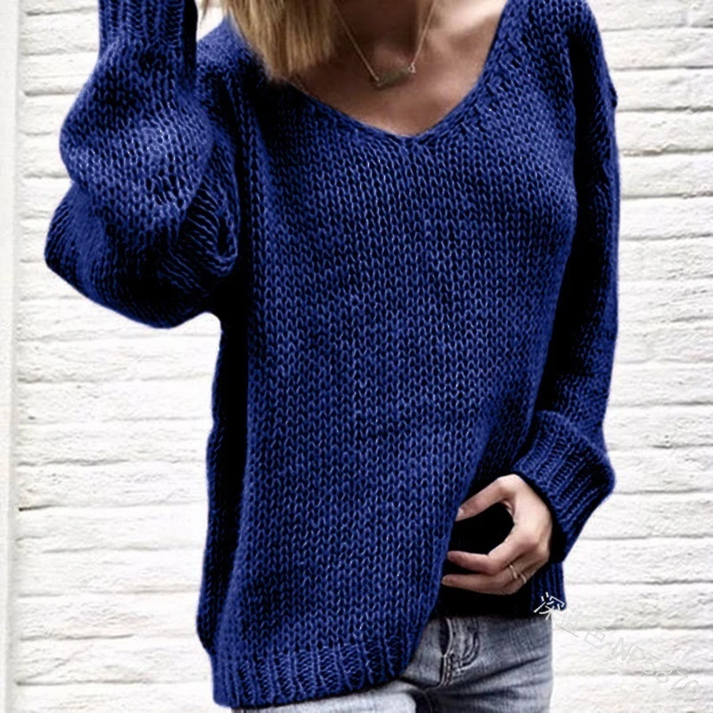 Adisputent 2019 V Neck Solid Women Sweaters Pullovers Loose Knitted Autumn Winter Clothing Casual Plus Size Pull | Женская одежда