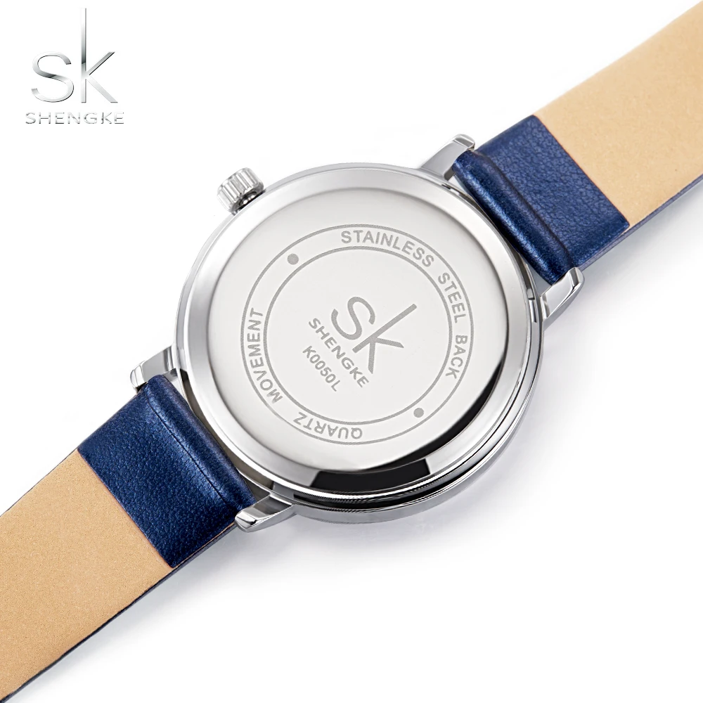 

Shengke Brand Women Fashion Watches Blue Leather Watchband Ladies Quartz Wristwatches relogio feminino Women's Watches SK