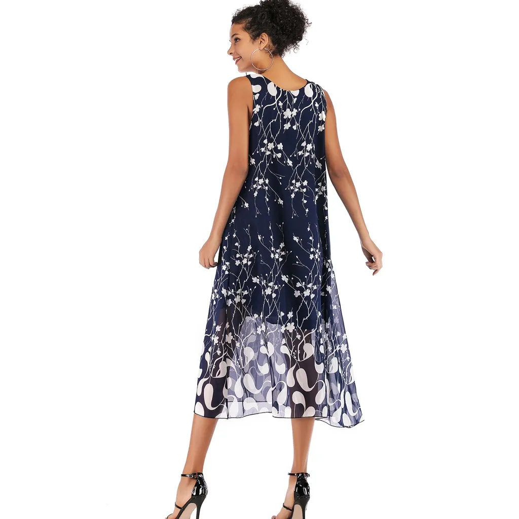 Модное Летнее Длинное Платье с принтом свободное шифоновое платье-сарафан