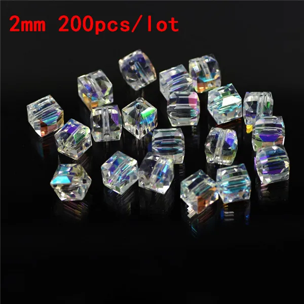 2mm 195pcs AB цветные хрустальные Квадратные бусины для изготовления украшений декоративные стеклянные бусы "сделай сам" материал Кристальный куб прозрачные бусины 2 3 4 6 8 10 мм - Цвет: 2mm 195pcs
