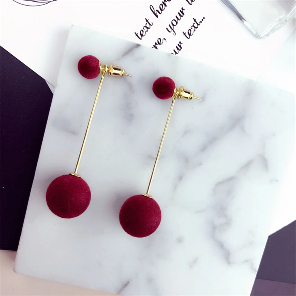 FNIO модные красные черные плюшевые серьги капли с шариками для женщин корейские