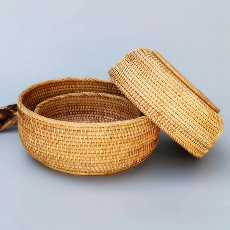 Hadewoven круглый ротанг корзина для фруктов из плетеной Еда лоток плетения держатель для хранения столовая чаша(3-Размеры комплект
