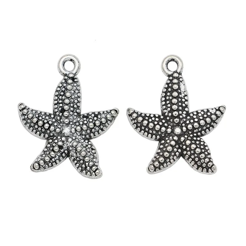 

15pcs Vintage Antique Silver Plated Starfish Charms Pendants for Jewelry Making DIY Handmade 23x19mm