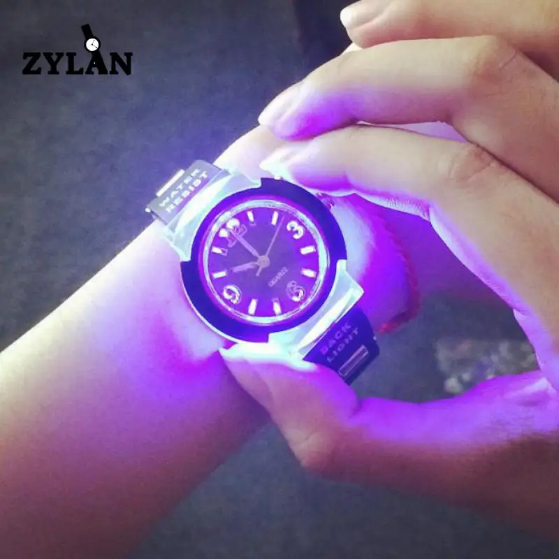 ZYLAN крутой светодиодный подсветка модные резиновые кварцевые наручные часы для