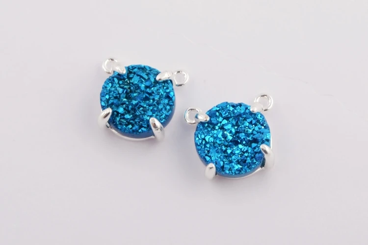 Dark Blue Druzy BOROSA Druzy ювелирные изделия 10 шт. Серебряный Цвет Коготь 10 мм круглые натуральные Агаты Титан Радужная Друза разъемы для ожерелья ZS0413 - Окраска металла: Dark Blue Druzy