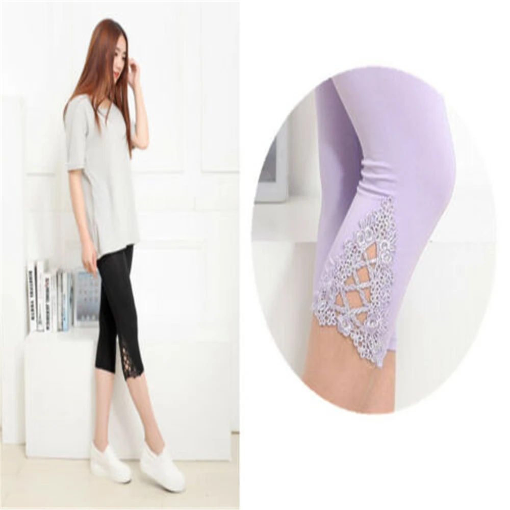 Лидер продаж женские укороченные леггинсы длиной 3/4 одежда кружевные летние