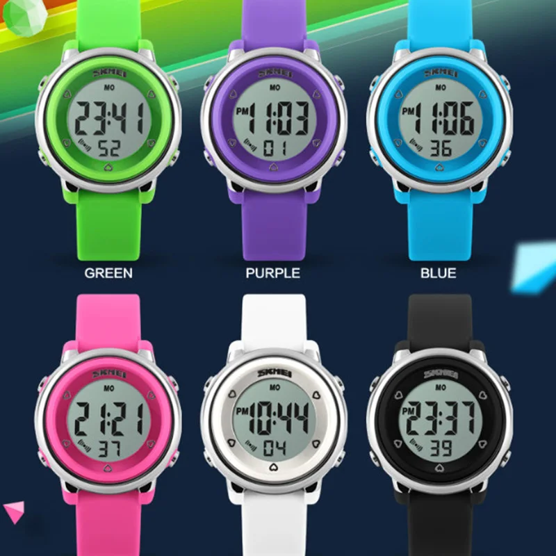 Спортивные детские часы водонепроницаемые светодиодные цифровые с будильником