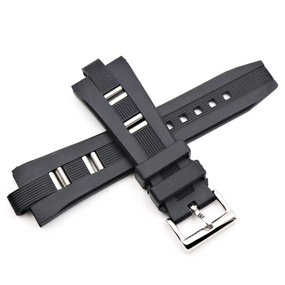 Rolamy 26x9mm Watch Band Strap Silicone RubberHigh Quality Waterproof Black Replacement Watchband Watch Strap Belt Wholesale