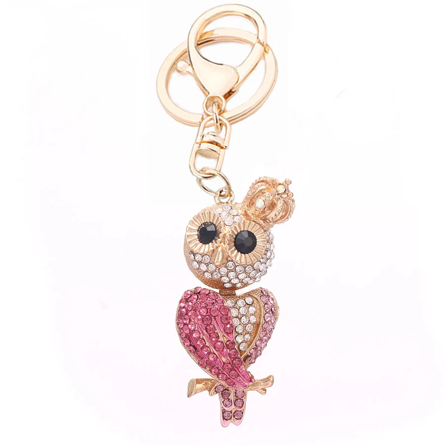 

Charm Trinket Crystal Crown Owl Keychains Metal Car Keyring Fashion Animal Pendant Key Holder Creative Jewelry Gift R080