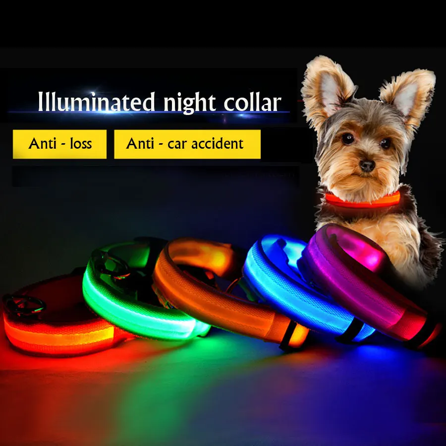 Нейлоновый ошейник из АБС-пластика с пряжкой для питомцев, ошейник для собак с защитой от потери, мигающий светящийся ошейник для собак, кошек, светодиодный светящийся ошейник для маленьких собак