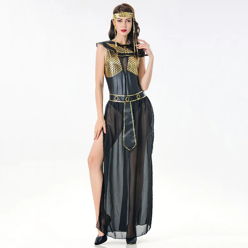 

Gold / Black PVC & Mesh Athena Greek Goddess Costume Halloween Cleopatra Egyptian Princess Costumes For Role Playing Masquerade