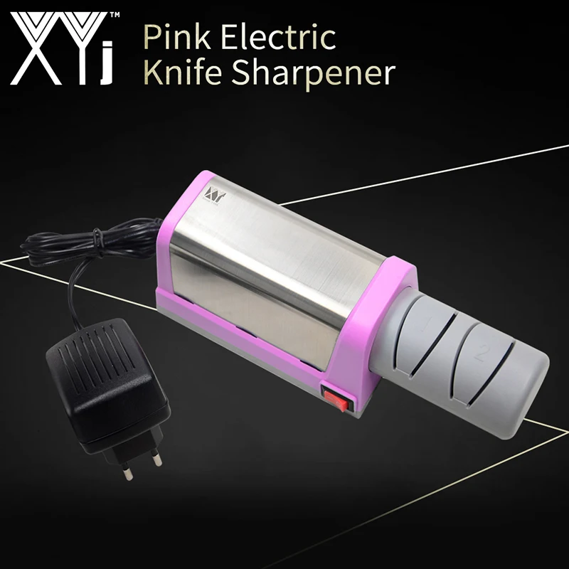 pink XYj Многофункциональный Электрический духовой шкаф с бриллиантами и Керамика Кухня Ножи точилка 2-х стадийной шлифовальный станок для заточки Керамика штепсельная вилка европейского стандарта Ножи точилка - Цвет: pink