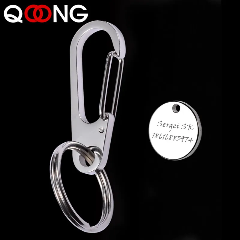 

QOONG 2021 Custom Lettering High-Grade Stainless Steel Men Keychain Bag Charms Pendant Car Key Chain Ring Holder Jewelry Y42