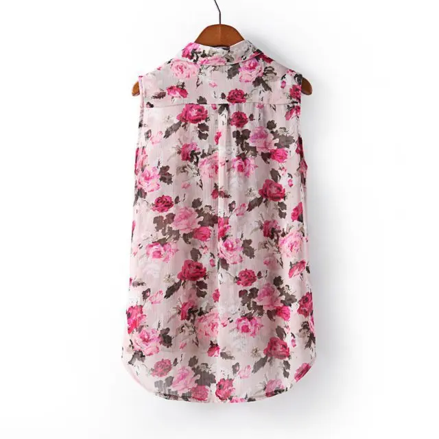 rose print chiffon sleeveless blouse shirt 2014 Europe summer styles ST0022 |