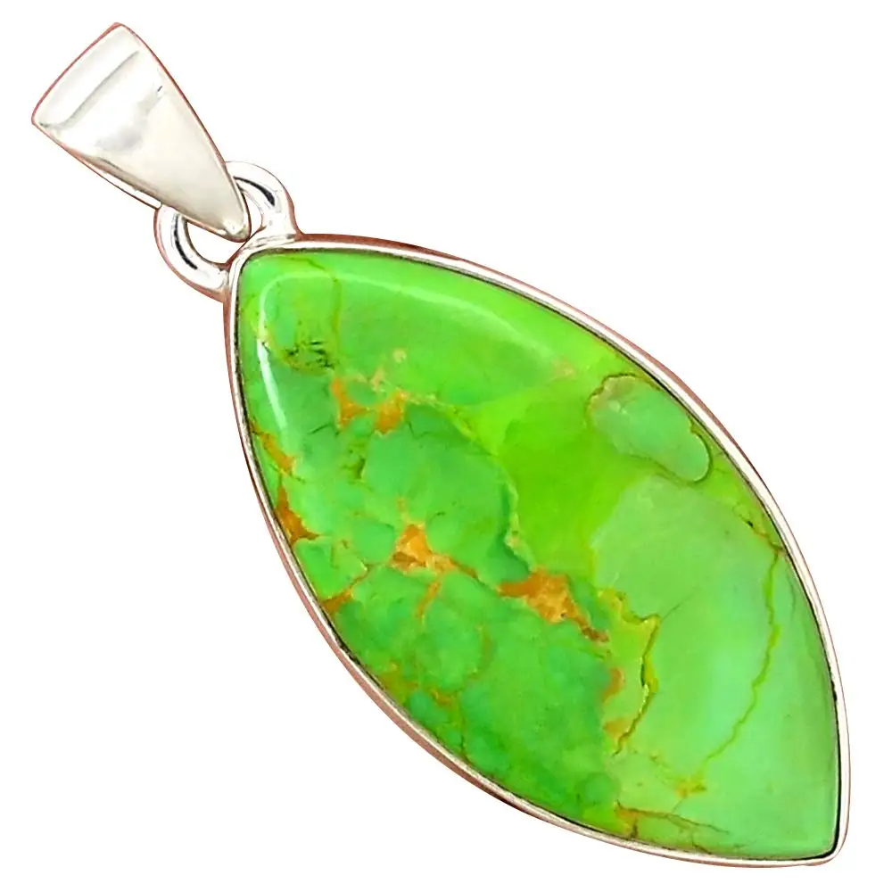 

Genuine GREEN MOHAVE TURQUOISE Pendant 925 Sterling Silver, 42 mm, MHBAP5856