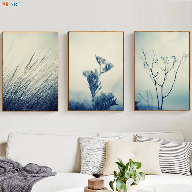 Современная Картина на холсте бледно голубая стена искусство Ботаническое
