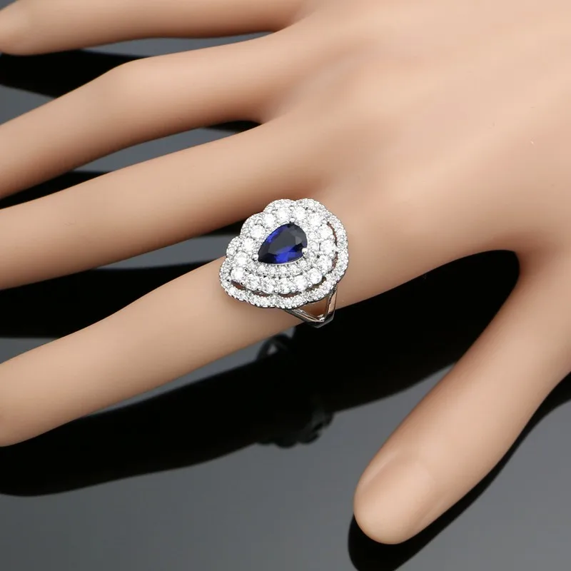 Fashion Women 925 Sterling Silver Jewelery Blue Cubic Zirconia Crystal Earrings/Pendant/Necklace/Ring/Bracelet Jewelry Sets | Украшения и