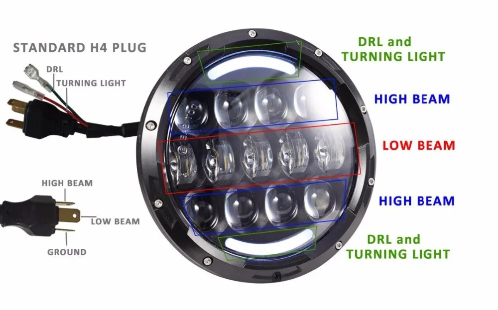 1pcs round 7&quot 105W 7inch LED Motorcycle Headlight hi lo beam yellow angel eye Projector | Автомобили и мотоциклы