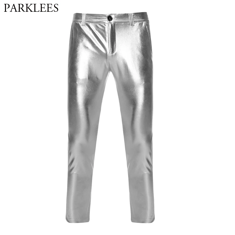 

Mens Sliver Coated Metallic Night Club Pants Men 2019 Brand New Hip Hop Streetwear Trousers Men DJ Stage Disco Prom Pantalones