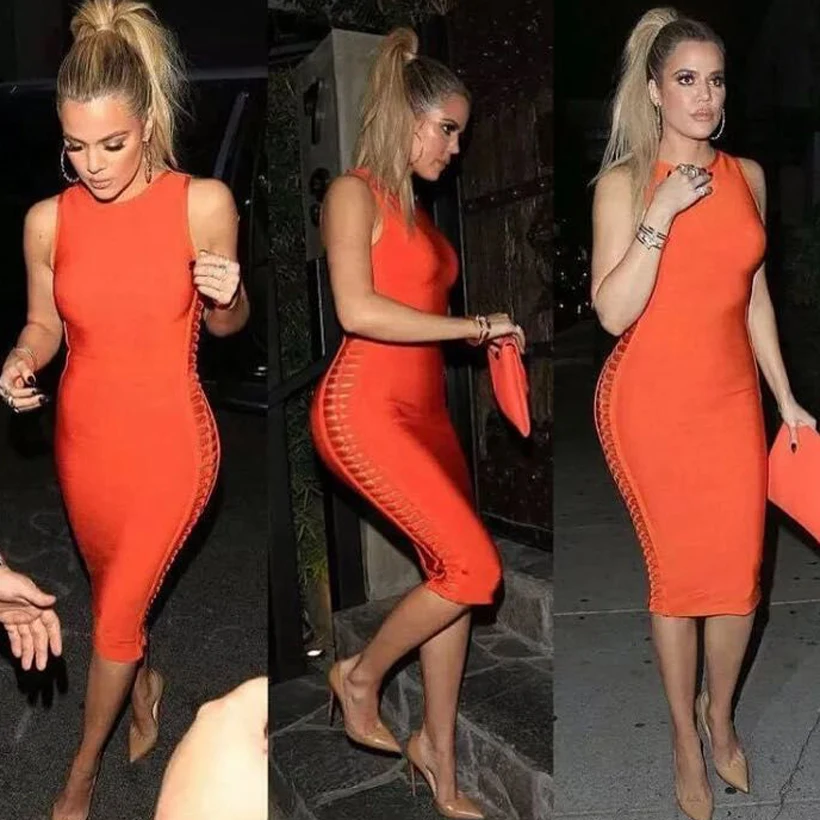 

Sale HIGH QUALITY Newest Fashion 2022 Designer Dress Women's Sleeveless Bodycon Bandage Dress Party Dress