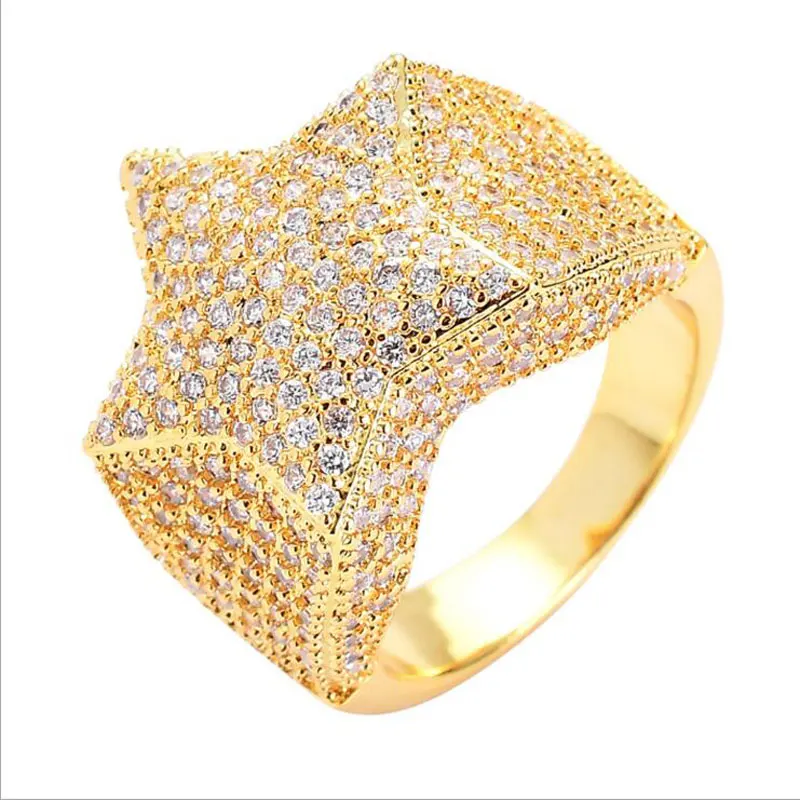 CSJ Hip Hop Rings Bling Iced Out Star Ring Gold Silver Color Charm HipHop/Punk Men Jewelry | Украшения и аксессуары
