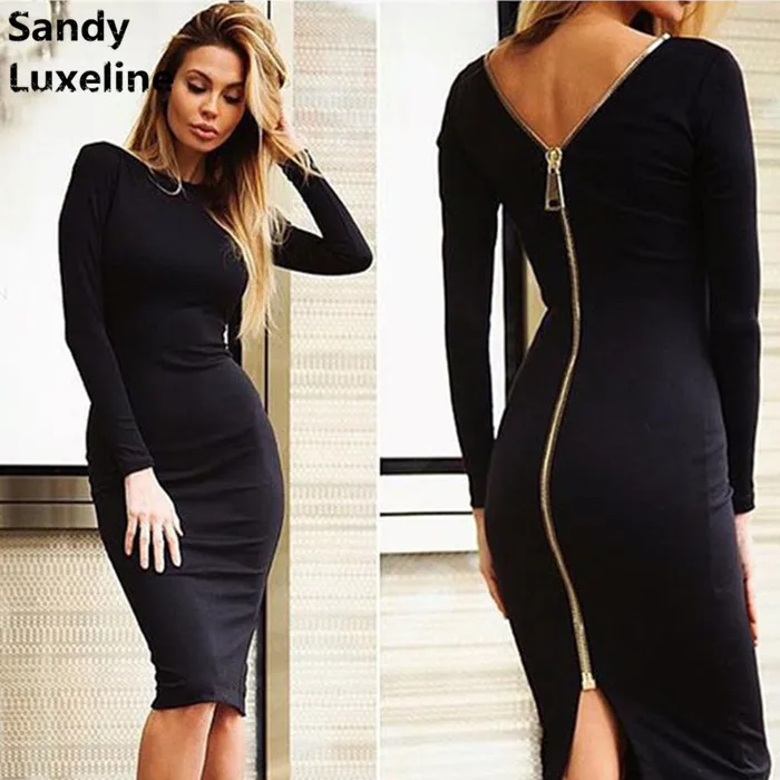 Женское облегающее платье длинное с открытой спиной на молнии цвет синий черный