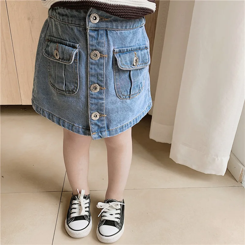 Джинсовая юбка на пуговицах для девочек летняя мини-юбка в Корейском стиле с