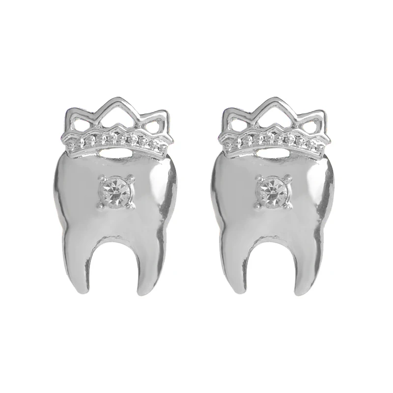 earrings s Медицинские Броши коллекция Кристалл кадуцеус нейрон скорая помощь пробирка шприц зуб шпильки золото серебро ювелирные изделия для доктора медсестры - Окраска металла: earrings s
