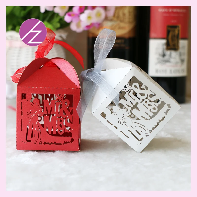 

100pcs sweet lovely Decoration Candy box paper boxes Gift box Rustic & Lace Favor Box With Ribbon Wedding gold silver