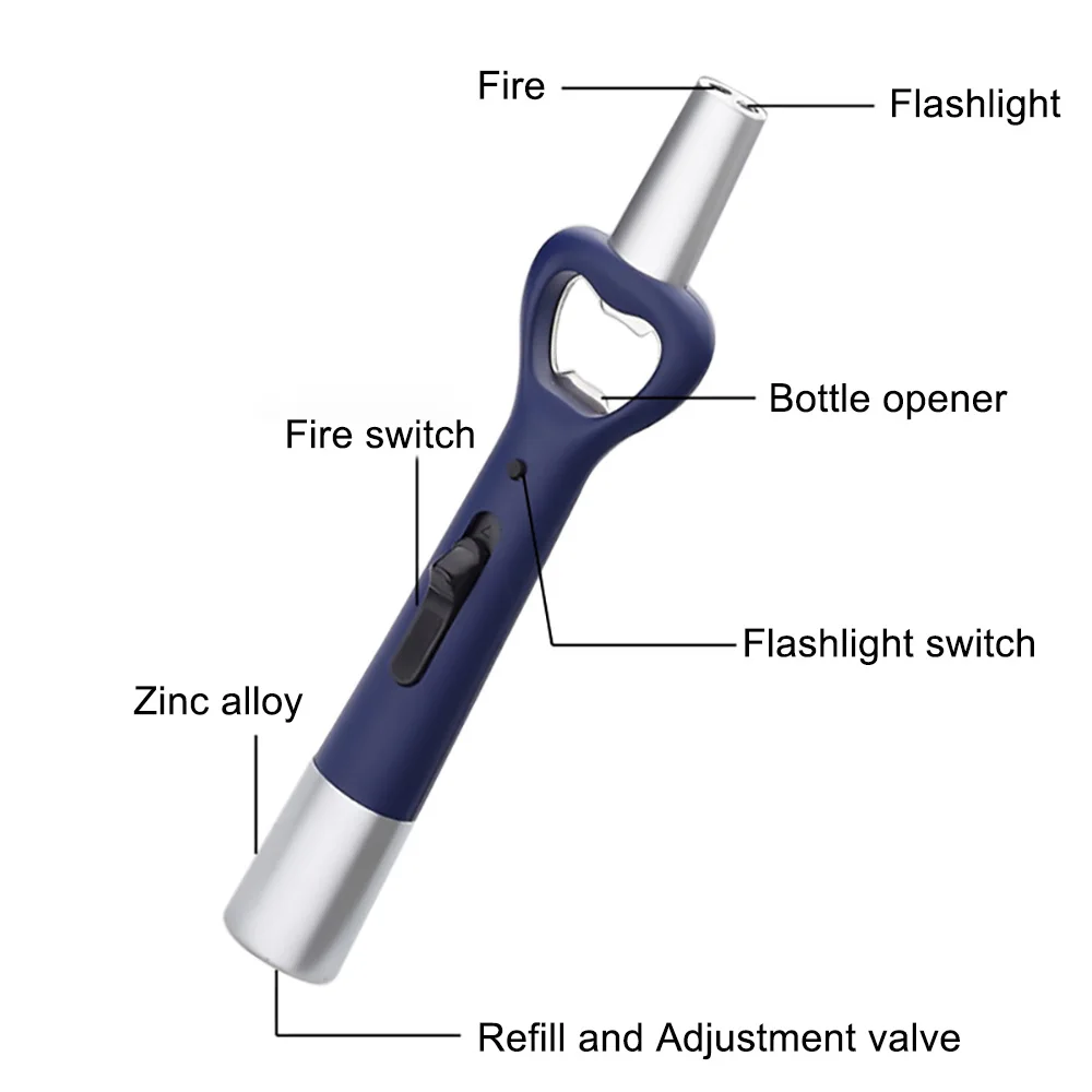 10pcs 3 in 1 Butane Gas Lighter Metal Kitchen Stove Igniter with LED Lighting Bottle Opener Function for Outdoor Survival | Дом и сад