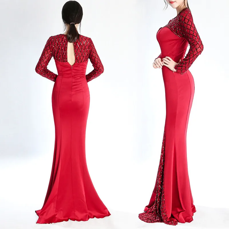 

Party Dress Women Robe Femme Floor-Length Trumpet Mermaid Sequined Bohemian Fashion Hollow Out Long Sleeve Spring Summer Dress