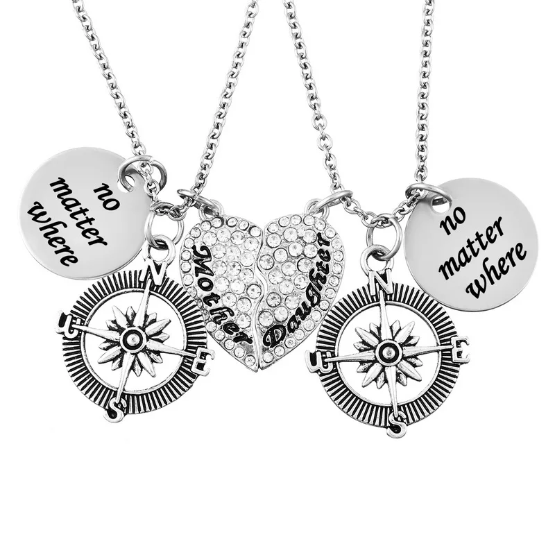2PCs Fashion Stainless Steel Necklaces Charms Rectangle Carved Letters Heart &amp Pendants For Lovers Mother's Day Gift | Украшения и