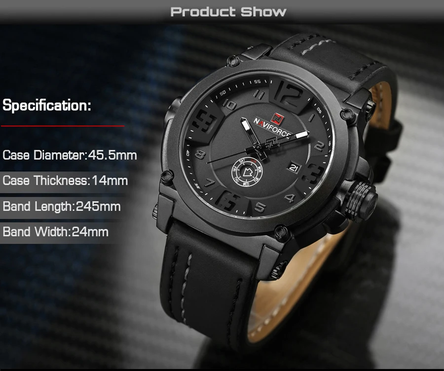 Naviforce модные спортивные кожаные роскошные часы мужские водонепроницаемые мужские наручные часы со светящимся циферблатом мужские наручные часы Reloj Hombre