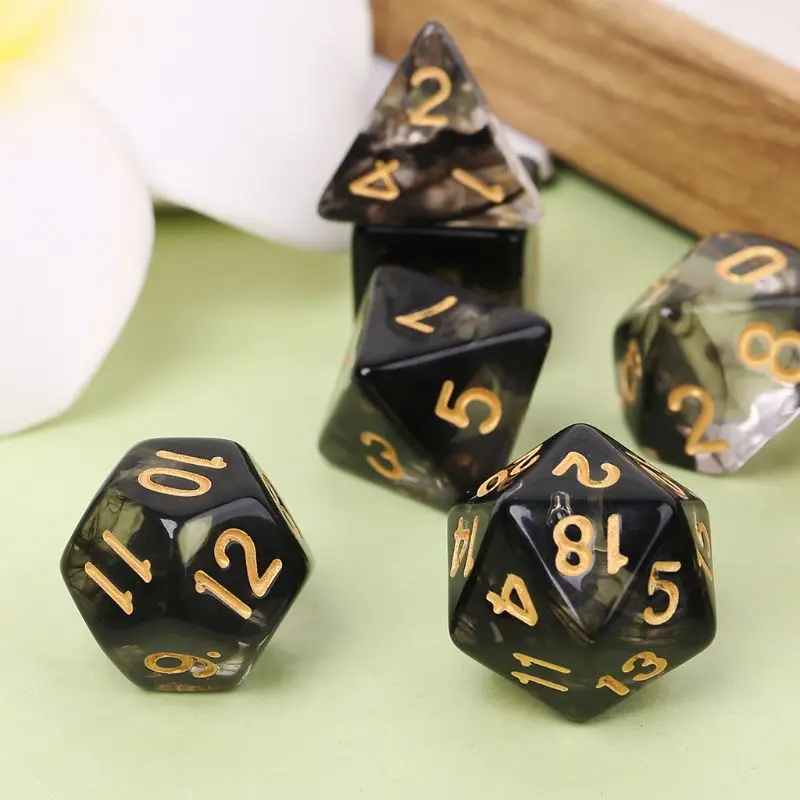 

Wholesale 7 Pcs/Set New Game Dice Transparent Fashion Dices Multi-side Desktop Games Party Play Gifts Polyhedral Black/Pink