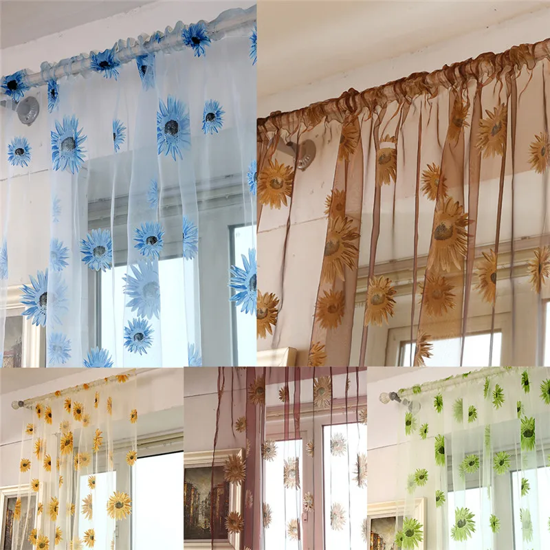 Занавески с подсолнухами 1 шт. тюлевые шторы для окна балкона готовые выгорание