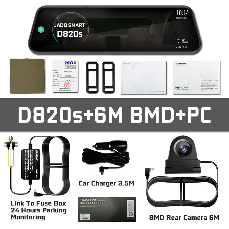 D820s-6MBMD-PC JADO D820s X3 Автомобильный видеорегистратор поток зеркало заднего вида Даш камера Эра avtoregistrator 10 ips сенсорный экран Full HD 1080 P Автомобильный рекордер видеорегистратор - Название цвета: D820s-6MBMD-PC