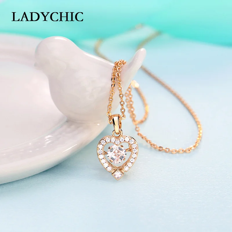 LADYCHIC высокое качество австрийский кристалл золотой цвет сердце ожерелье