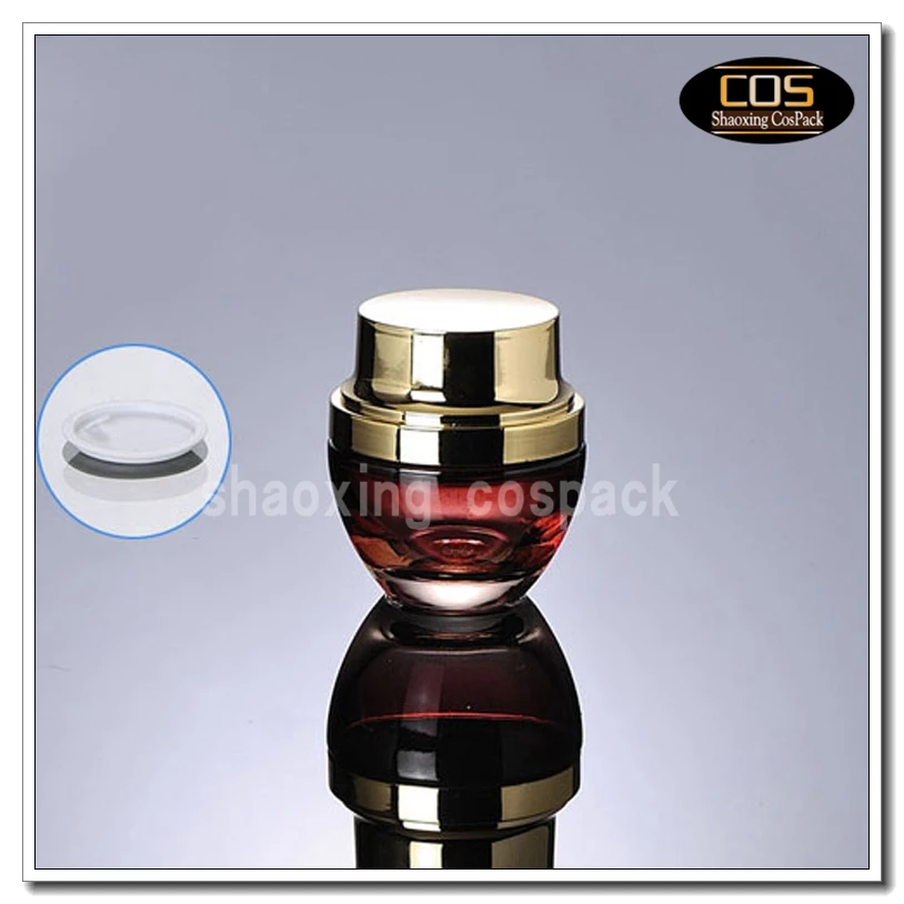 50pcs/lot 30g red glass cream jar with shiny gold lid, 30 gram cosmetic jar, empty glass packaging for facial cream