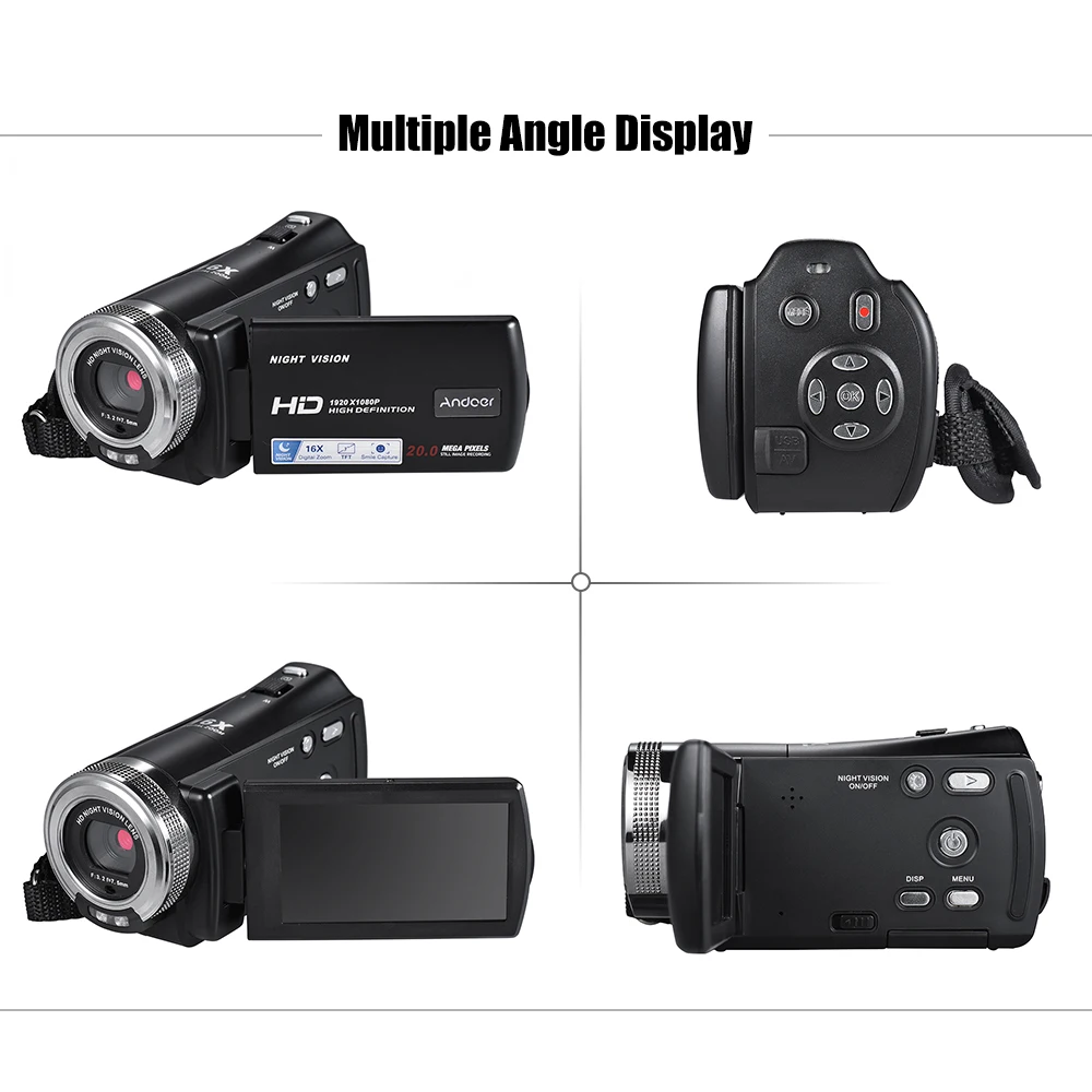 Видеокамера Andoer 1080P Full HD 16X с цифровым зумом портативная видеокамера 3 0-дюймовым
