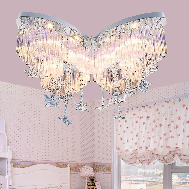 Детский потолочный светильник с бабочками светодиодный кристаллами для спальни