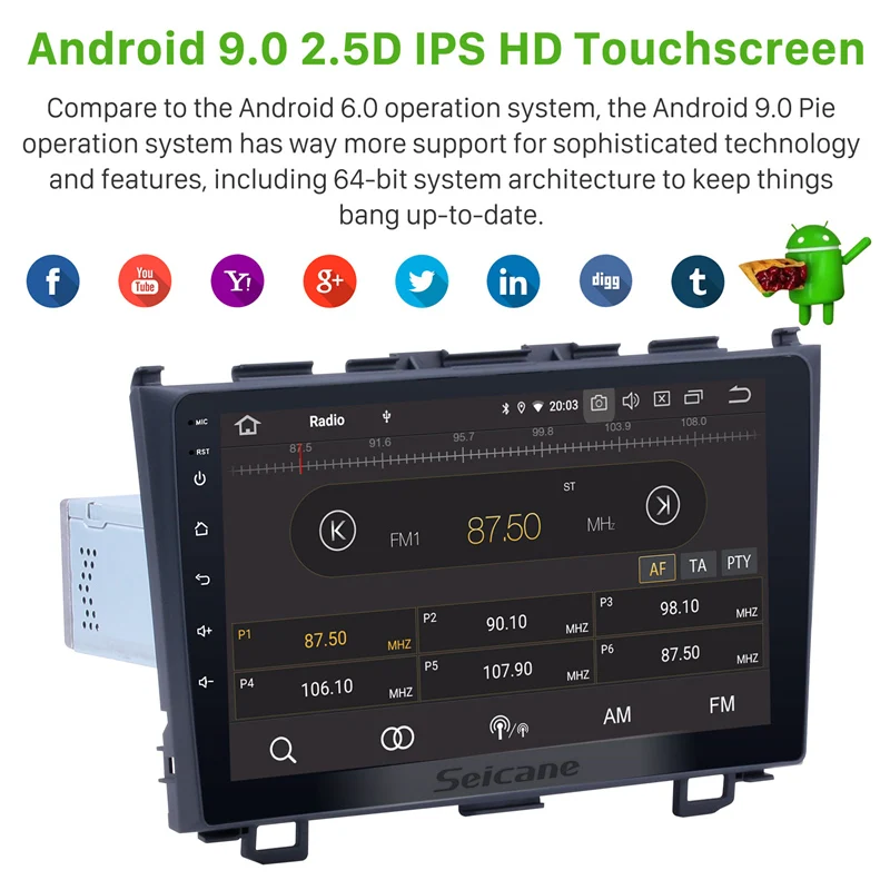 Мультимедийный плеер Seicane 9 дюймов 1DIN Android 10 0 для Honda CRV 2006 2007 2008 2009 -2011 с Bluetooth |