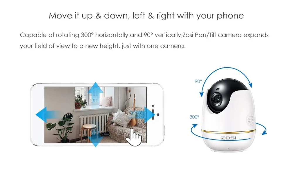 ZOSI IP купольная камера 2MP 1080p HD Pan/Tilt/Zoom Беспроводная Wi-Fi система видеонаблюдения, двухстороннее аудио, монитор для ребенка/няни/питомца
