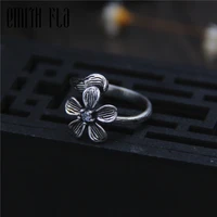 genuine 925 sterling silver female vintage simple open rings flowers design fashion jewelry for women opening adjustable ring