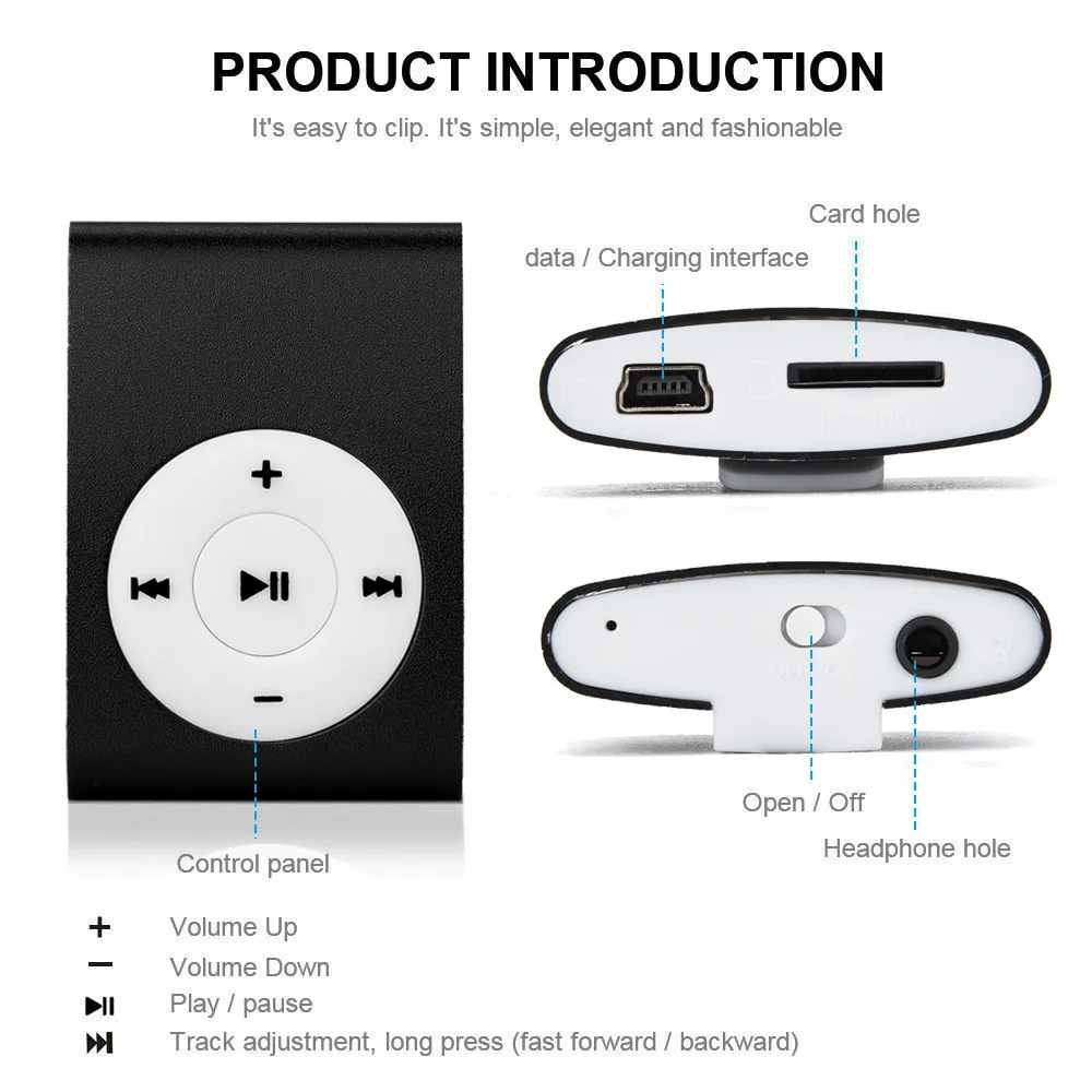 Мини USB Клип MP3 плеер ЖК-экран Поддержка 32 ГБ Micro SD TF карта металлический материал c0606